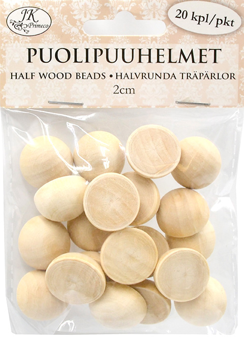 Half wood beads 2cm natural 20pcs