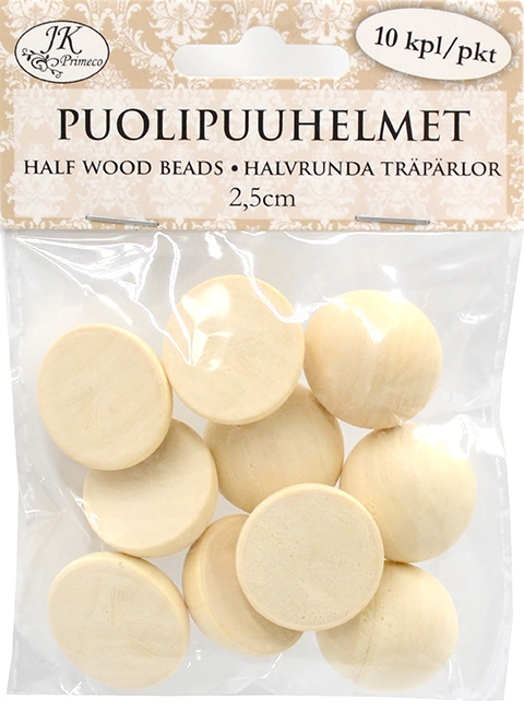 Half wood beads 2.5cm natural 10pcs