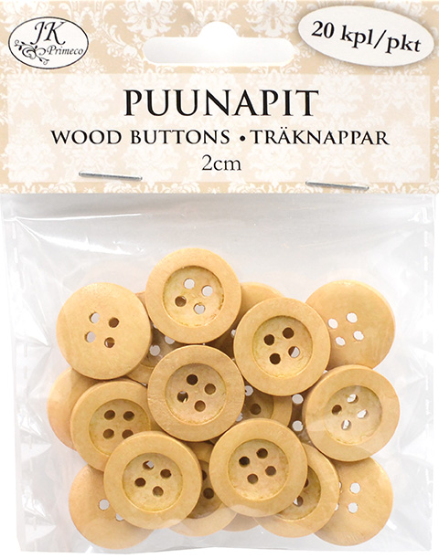 Wood buttons 2cm natural 20pcs