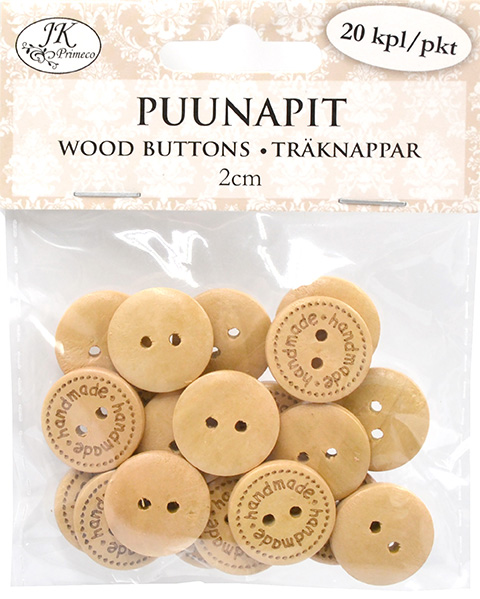Wood buttons 2cm Handmade natural 20pcs