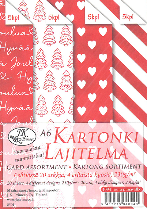 Card assortment A6 Joulu punavalkoinen 20pcs