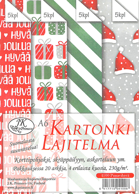 Card assortment A6 Punavihreä 20pcs