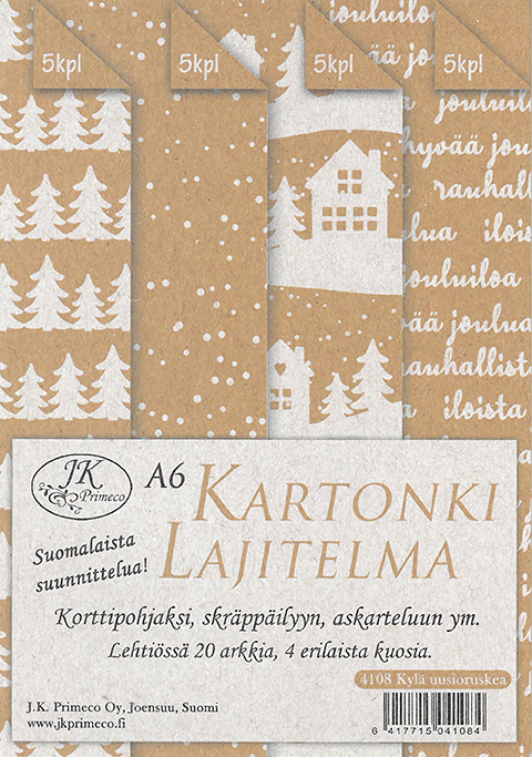 Card assortment A6 Kylä uusioruskea 20pcs