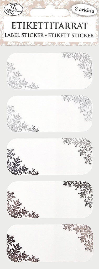Label sticker narrow Snowflake silver foil 2 sheets