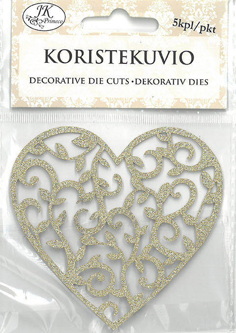Decorative die cut Heart gold glitter 5pcs