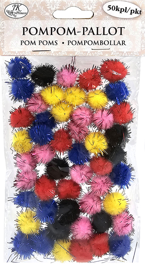 Pom poms glitter trend assortment 50pcs