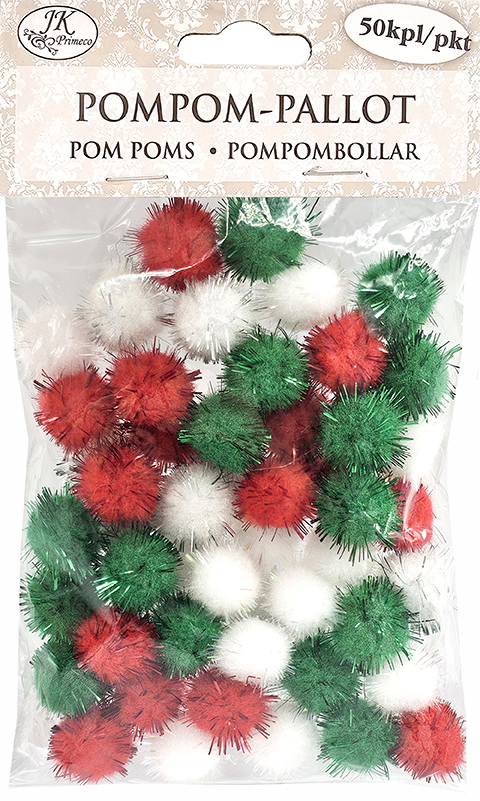 Pom poms glitter Christmas assortment 50pcs
