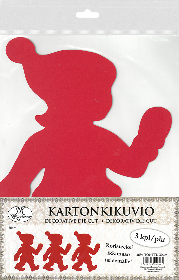 Decorative die cut Christmas gnome 30cm 3pcs