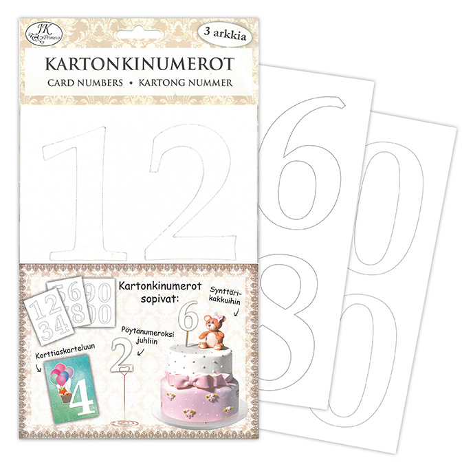 Card numbers white 3 sheets