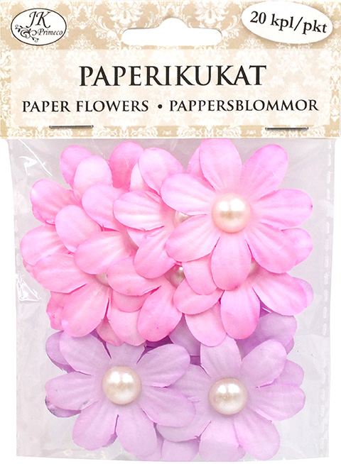Paper flowers with beads big pastel 20pcs