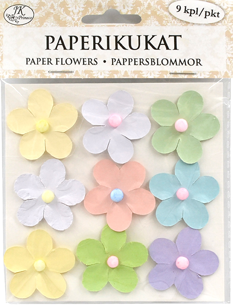 Paper flowers with beads pastel assortment 9pcs