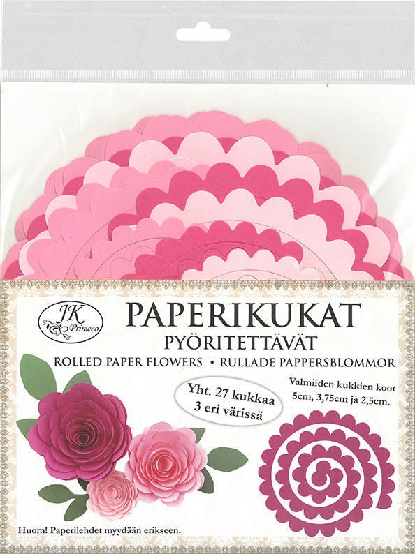 Rolled paper flowers pink 27pcs