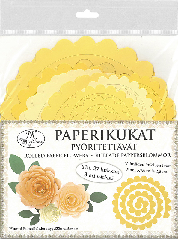 Rolled paper flowers yellow 27pcs
