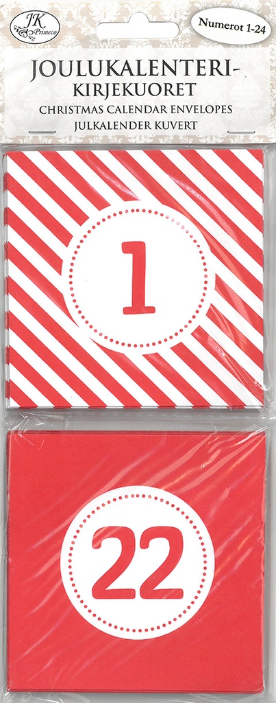 DIY Christmas calendar Envelopes red/white 24pcs
