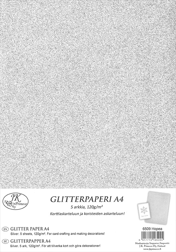 Glitter paper A4 silver 5pcs