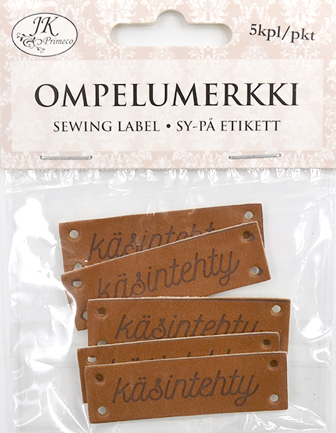 Sewing label Käsintehty brown 5pcs