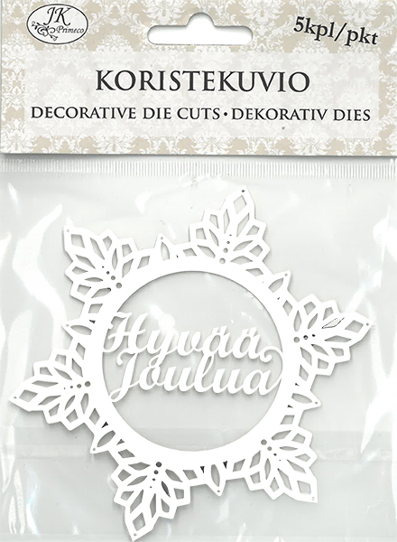 Decorative die cut Lumihiutale + teksti valkoinen 5pcs