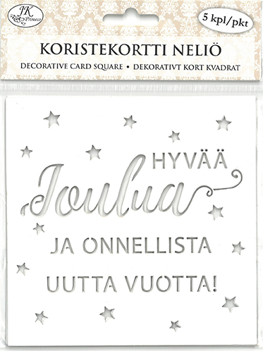 Decorative card square Joulutoivotukset valkoinen 5pcs