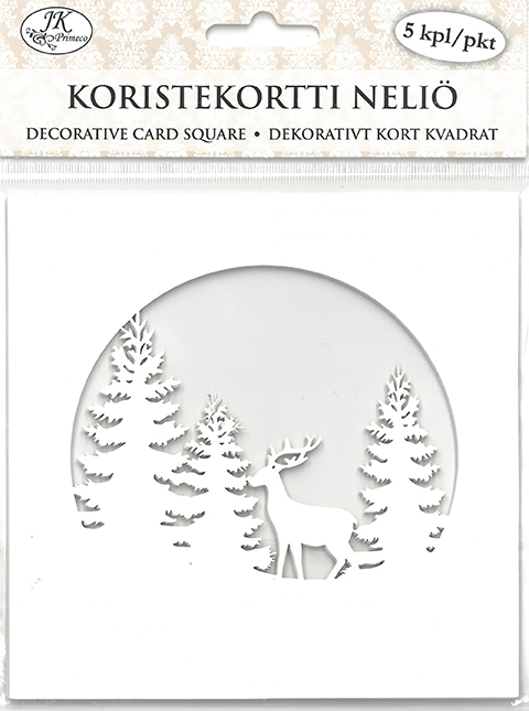 Decorative card square Spruces and reindeer white 5pcs