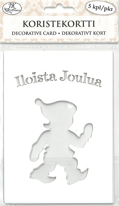 Decorative card Tonttu ja teksti valkoinen 5pcs