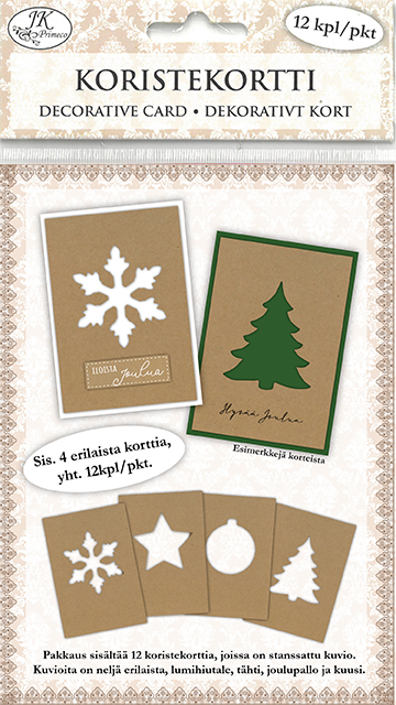 Decorative card Christmas shapes recycled brown 12pcs