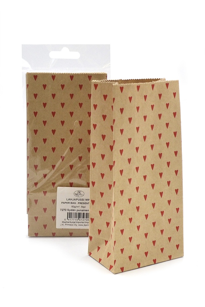 Paper bag mini Heart red recycled brown 5pcs