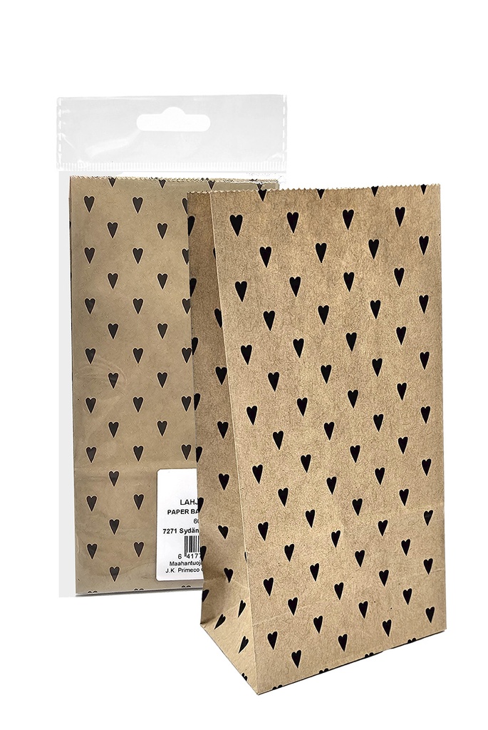 Paper bag mini Heart black recycled brown 5pcs
