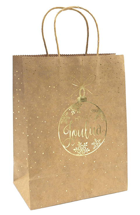 Gift bag M Joulupallo kultafolio uusioruskea