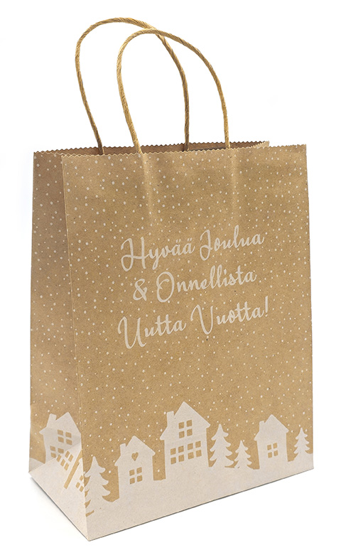 Gift bag M Kylä valkoinen uusioruskea