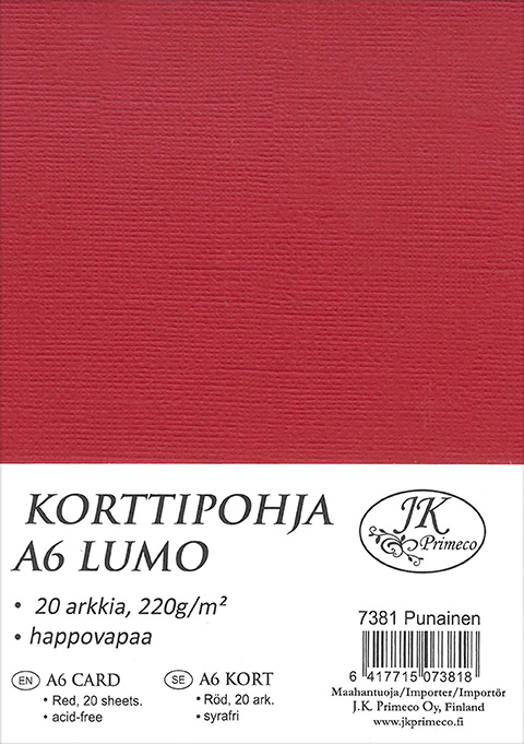 Korttipohja A6 Lumo punainen 20kpl