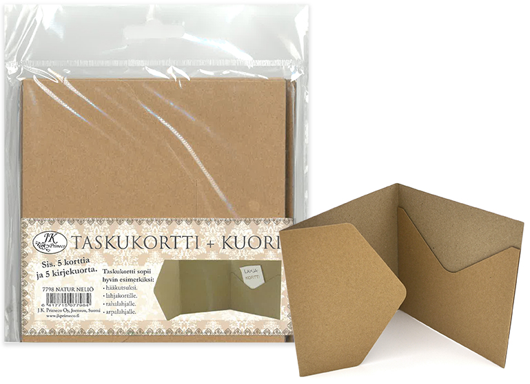 Taskukorttipohja + kirjekuori neliö uusioruskea 5kpl+5kpl