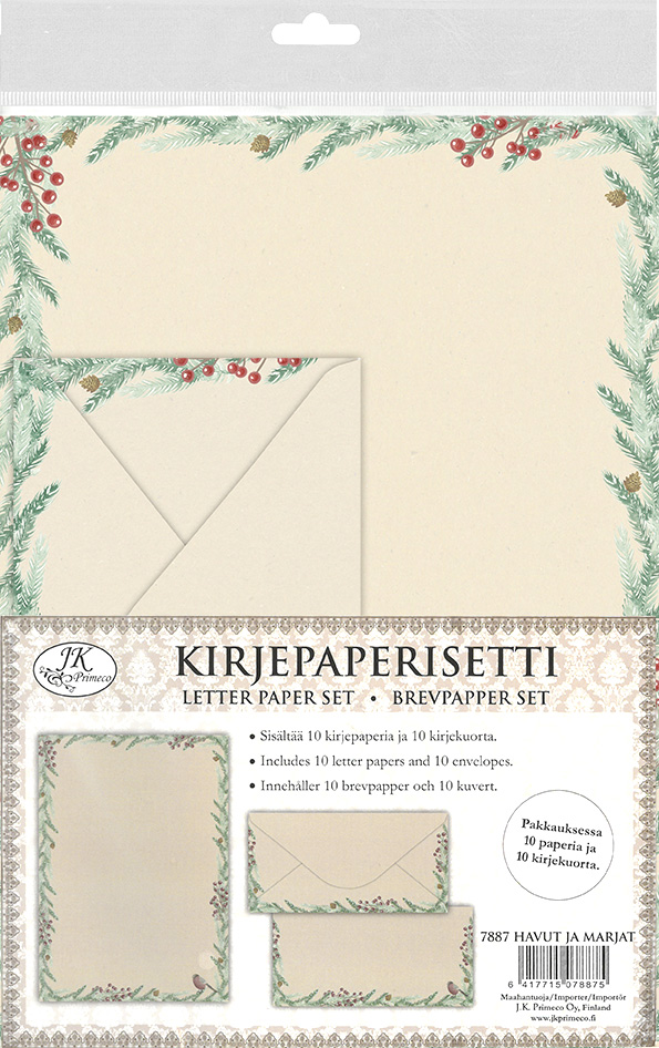 Letter paper set Twigs and berries 10pcs+10pcs