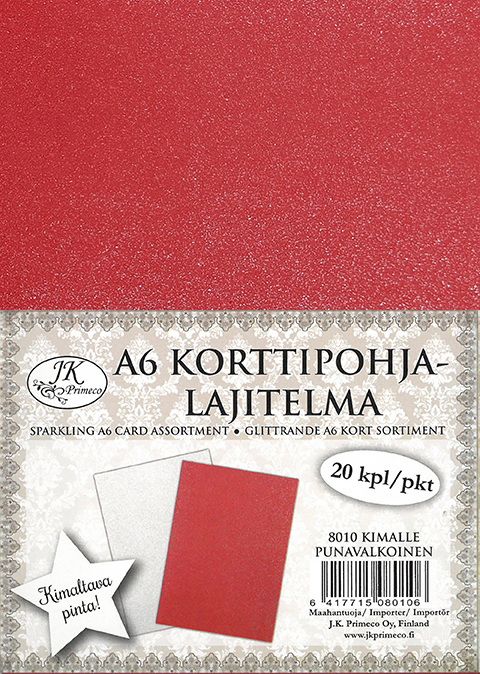 Korttipohjalajitelma A6 Kimalle punavalkoinen 20kpl