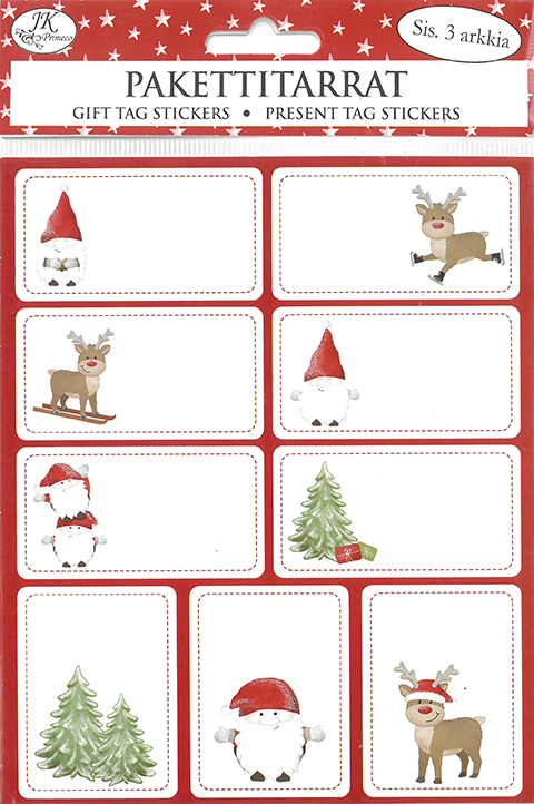 Gift tag sticker narrow Christmas gnome 3 sheets
