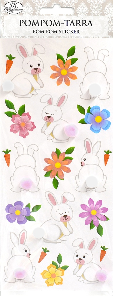 Pom pom sticker Bunnies and flowers