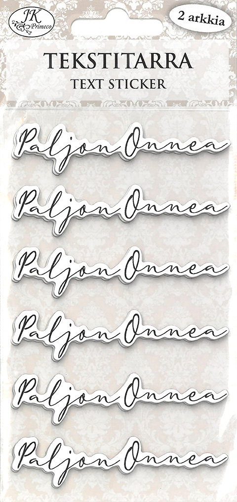 Text sticker Paljon onnea musta 2 sheets