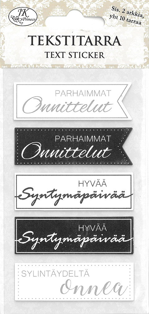 Text sticker Onnittelut mustavalkoinen 2 sheets