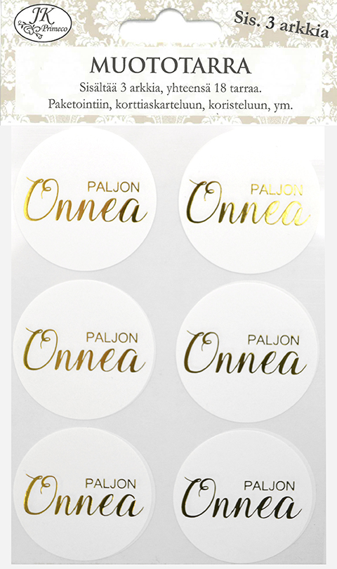 Form sticker Paljon onnea kulta 3 sheets