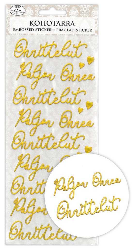 Embossed sticker Onnittelut kulta