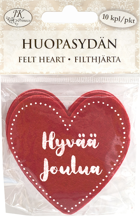 Felt heart Hyvää joulua punainen 10pcs