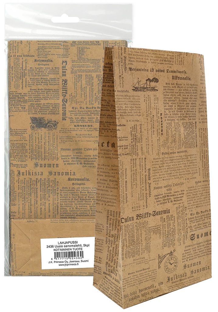 Paper bag Sanomalehti uusioruskea 5pcs