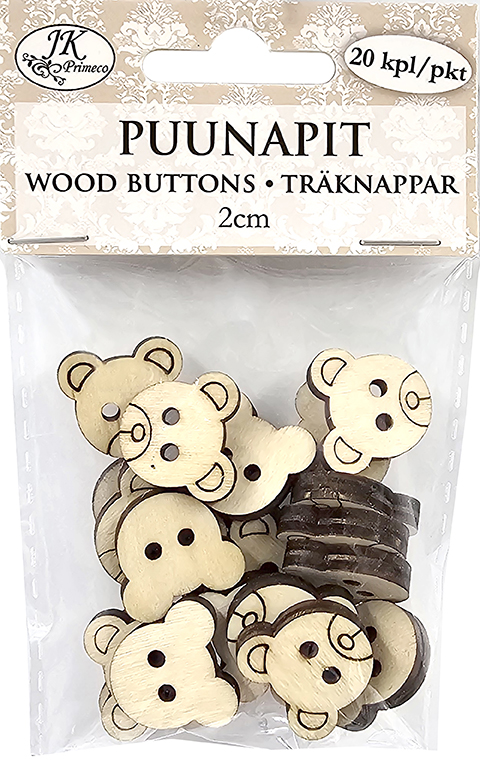 Wood buttons 2cm Teddy Bear 20pcs