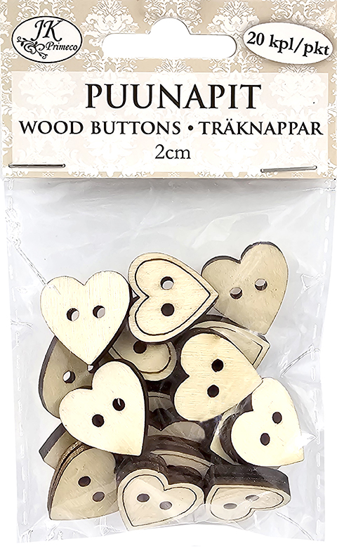Wood buttons 2cm Hearts 20pcs