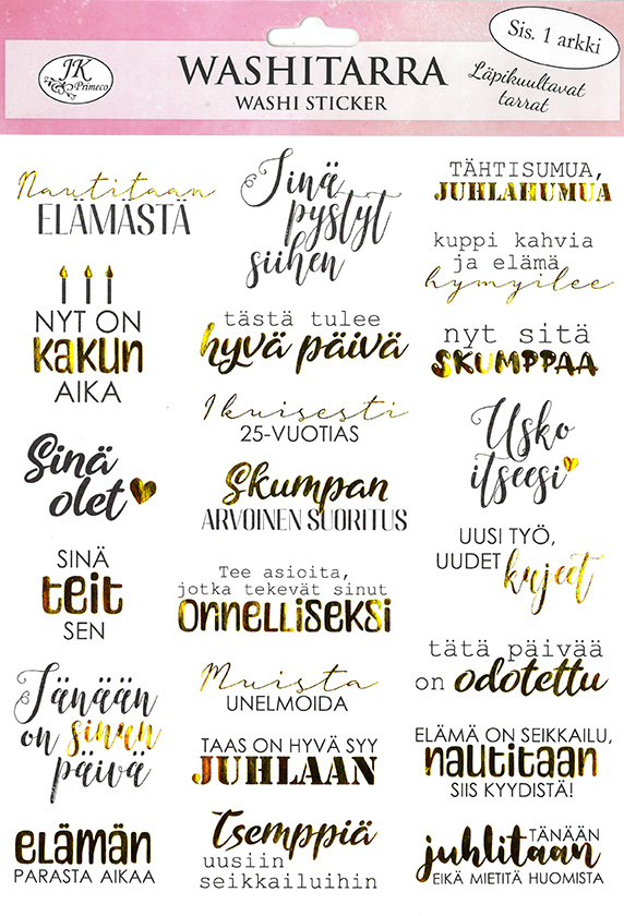 Washi sticker Sanonnat musta/kulta