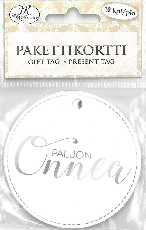 Gift tag Paljon onnea hopeafolio 10pcs