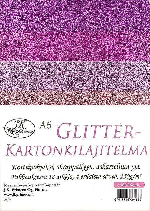 Glitter card assortment A6 pink 12pcs