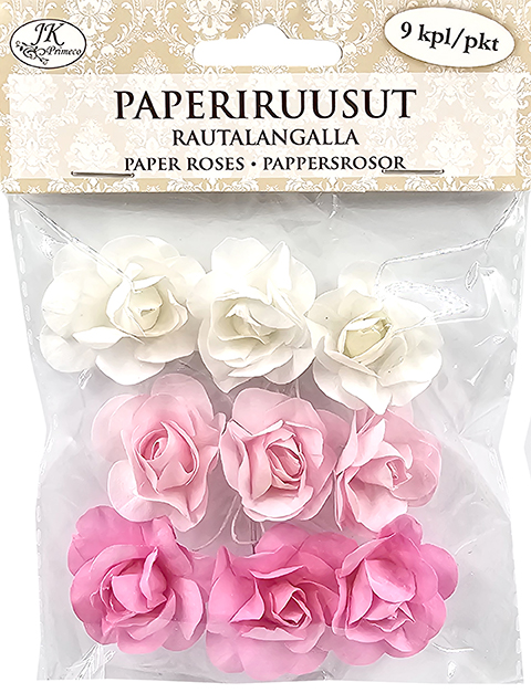 Paper roses pink assortment 9pcs