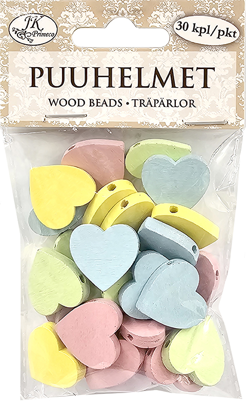 Wood beads 2cm Heart pastel assortment 30pcs