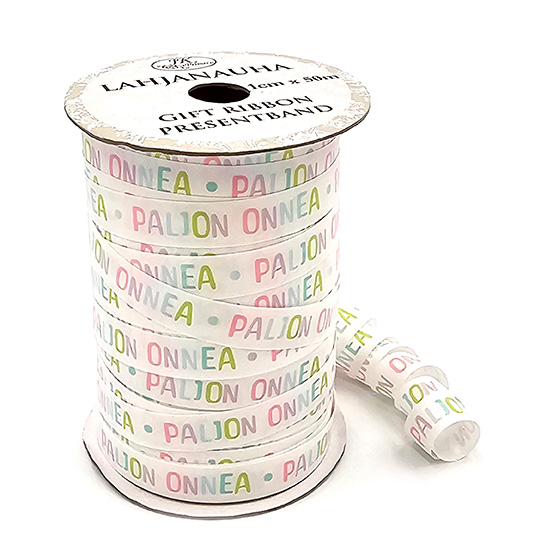 Gift ribbon 1cm x 50m Paljon onnea pastelli