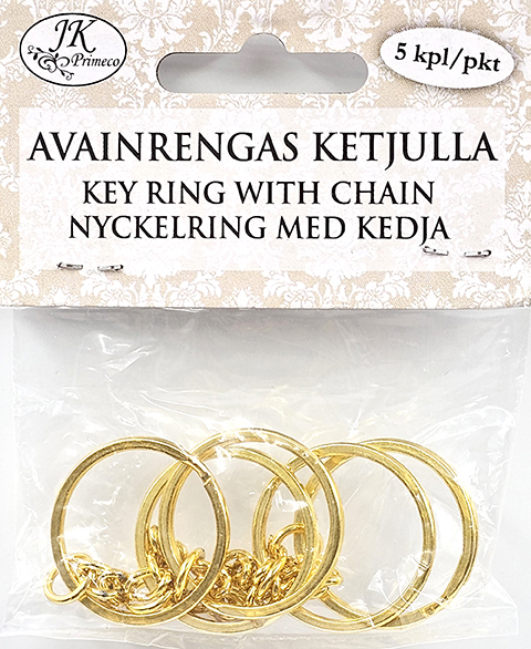 Key ring with chain gold 5pcs